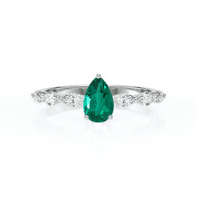 Solitaire accompagné émeraude diamant Solstice - 3