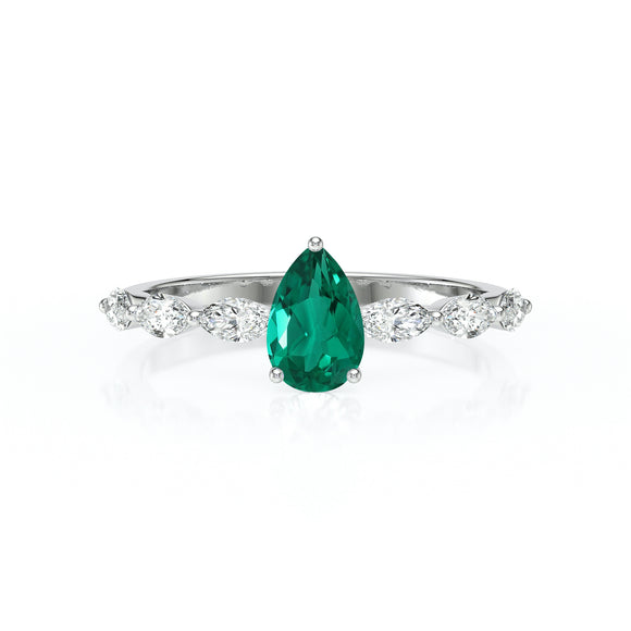 Solitaire accompagné émeraude diamant Solstice - 3