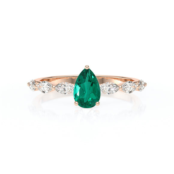 Solitaire accompagné émeraude diamant Solstice - 3