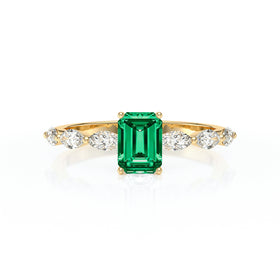 Solitaire accompagné émeraude diamant Solstice - 4
