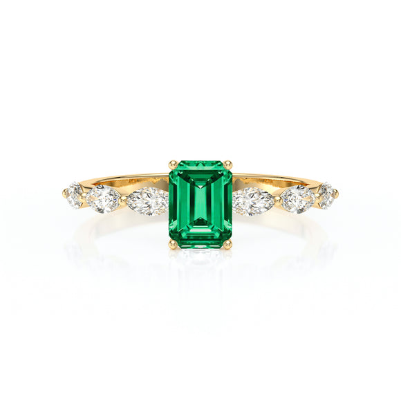 Solitaire accompagné émeraude diamant Solstice - 4
