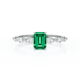 Solitaire accompagné émeraude diamant Solstice - 4