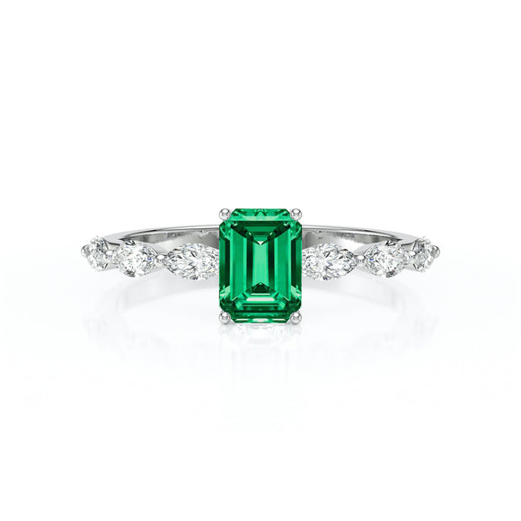 Solitaire accompagné émeraude diamant Solstice - 4