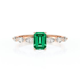 Solitaire accompagné émeraude diamant Solstice - 4