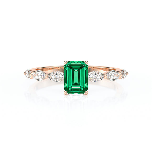 Solitaire accompagné émeraude diamant Solstice - 4