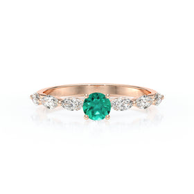 Solitaire accompagné émeraude diamant Solstice - 5