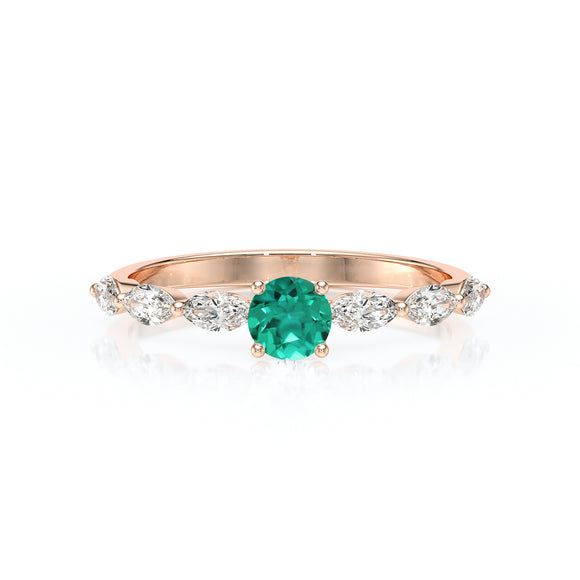 Solitaire accompagné émeraude diamant Solstice - 5