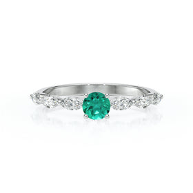 Solitaire accompagné émeraude diamant Solstice - 5