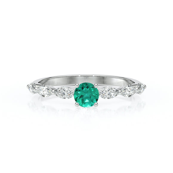 Solitaire accompagné émeraude diamant Solstice - 5
