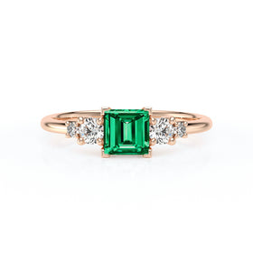 Solitaire accompagné émeraude et diamant Coucher de Soleil - 14