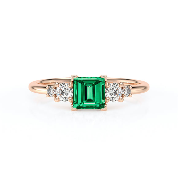 Solitaire accompagné émeraude et diamant Coucher de Soleil - 14
