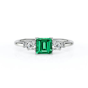 Solitaire accompagné émeraude et diamant Coucher de Soleil - 14