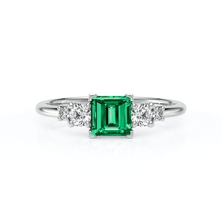Solitaire accompagné émeraude et diamant Coucher de Soleil - 14