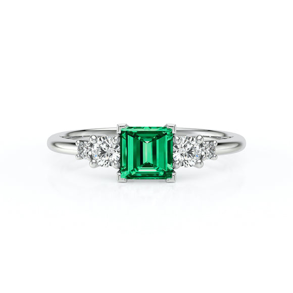 Solitaire accompagné émeraude et diamant Coucher de Soleil - 14