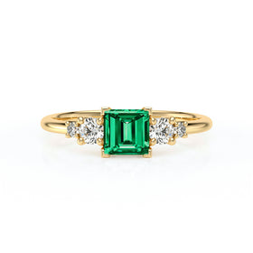 Solitaire accompagné émeraude et diamant Coucher de Soleil - 14