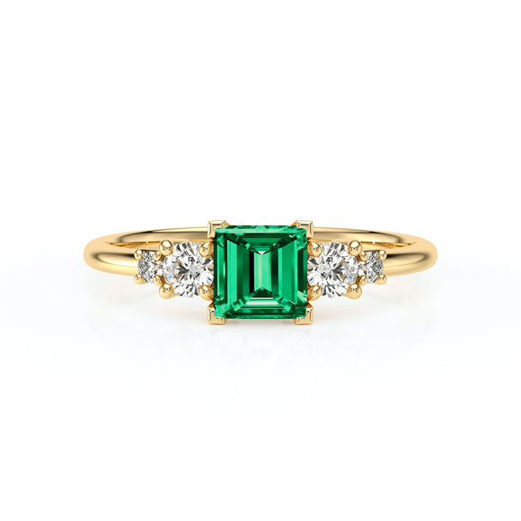 Solitaire accompagné émeraude et diamant Coucher de Soleil - 14