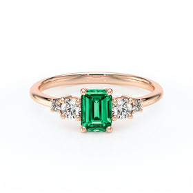 Solitaire accompagné émeraude et diamant Coucher de Soleil - 15