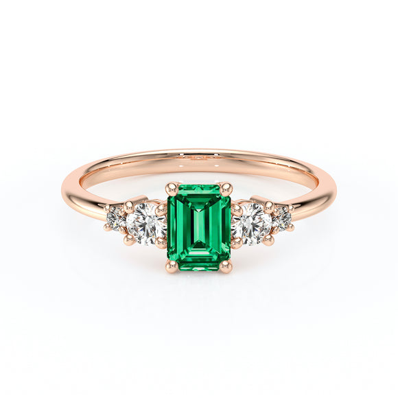 Solitaire accompagné émeraude et diamant Coucher de Soleil - 15