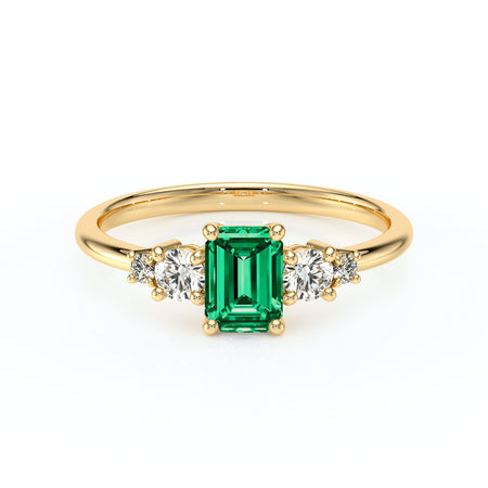 Solitaire accompagné émeraude et diamant Coucher de Soleil - 15