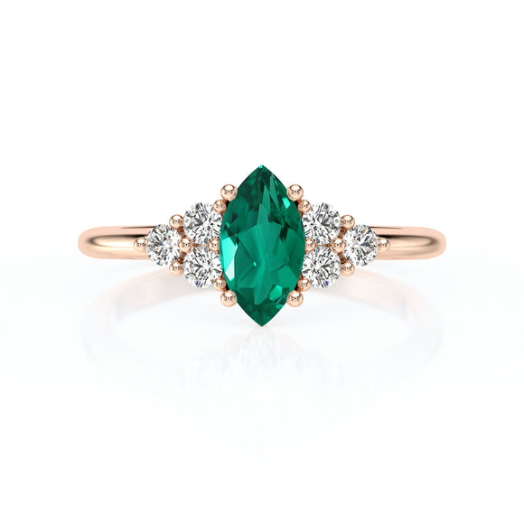 Solitaire accompagné émeraude et diamant Divine Idylle - 11
