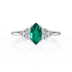 Solitaire accompagné émeraude et diamant Divine Idylle - 11
