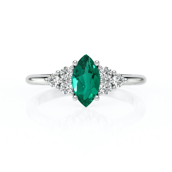 Solitaire accompagné émeraude et diamant Divine Idylle - 11