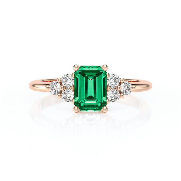 Solitaire accompagné émeraude et diamant Divine Idylle - 12