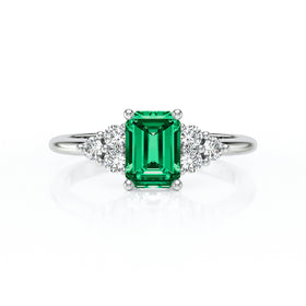 Solitaire accompagné émeraude et diamant Divine Idylle - 12