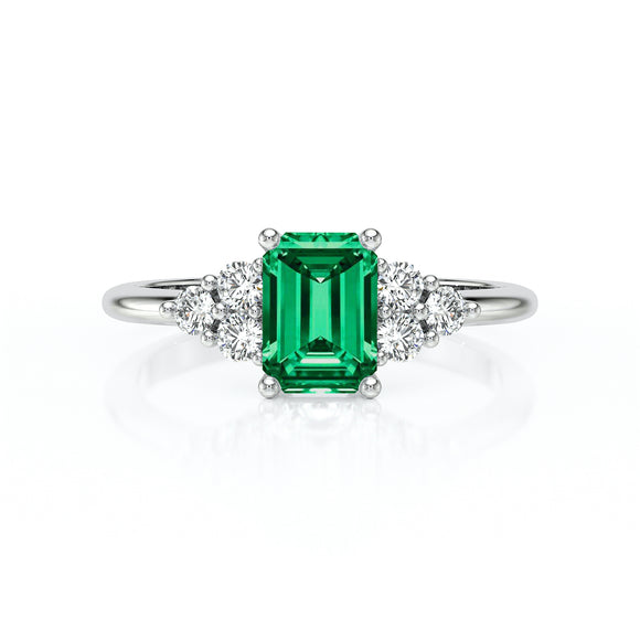 Solitaire accompagné émeraude et diamant Divine Idylle - 12