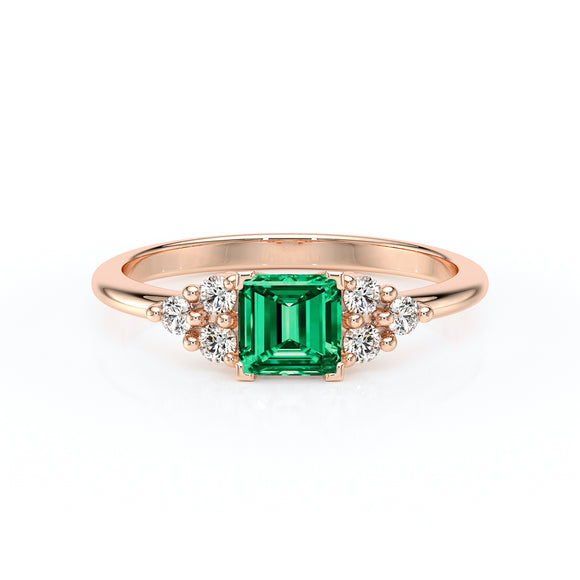 Solitaire accompagné émeraude et diamant Divine Idylle - 25