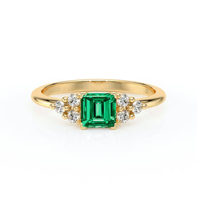 Solitaire accompagné émeraude et diamant Divine Idylle - 25