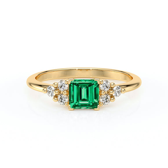 Solitaire accompagné émeraude et diamant Divine Idylle - 25