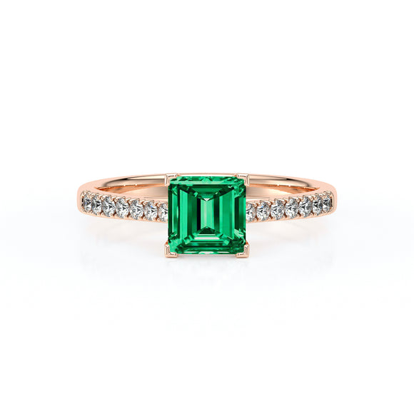 Solitaire accompagné émeraude et diamant Divine Idylle - 27
