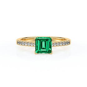 Solitaire accompagné émeraude et diamant Divine Idylle - 27