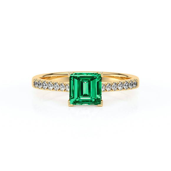 Solitaire accompagné émeraude et diamant Divine Idylle - 27