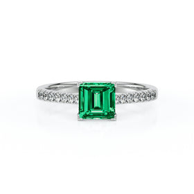 Solitaire accompagné émeraude et diamant Divine Idylle - 27
