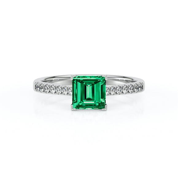 Solitaire accompagné émeraude et diamant Divine Idylle - 27