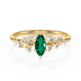 Solitaire accompagné émeraude et diamant Pluie d'étoiles - 12