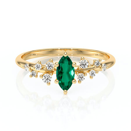 Solitaire accompagné émeraude et diamant Pluie d'étoiles - 12