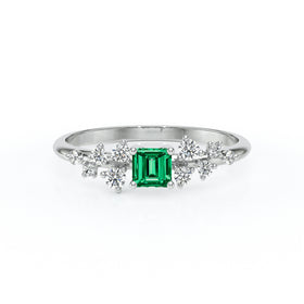 Solitaire accompagné émeraude et diamant Pluie d'étoiles - 13