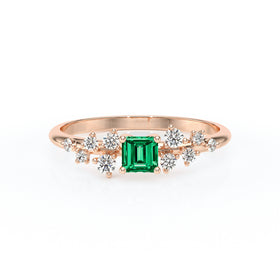 Solitaire accompagné émeraude et diamant Pluie d'étoiles - 13