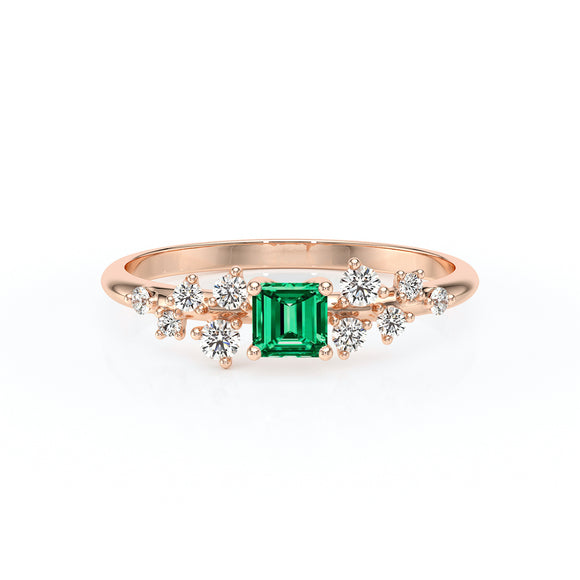 Solitaire accompagné émeraude et diamant Pluie d'étoiles - 13