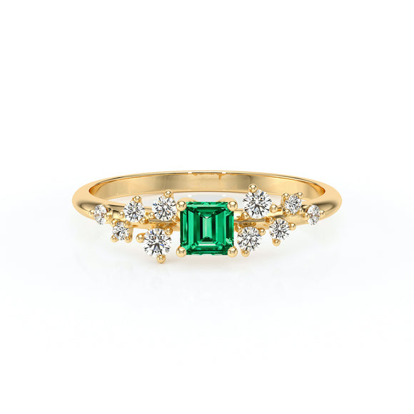 Solitaire accompagné émeraude et diamant Pluie d'étoiles - 13
