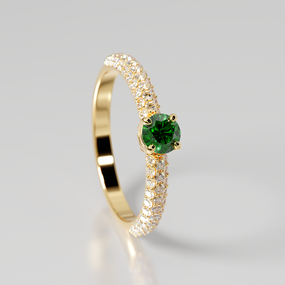 Solitaire accompagné émeraude et diamant Pluie d'étoiles - 14