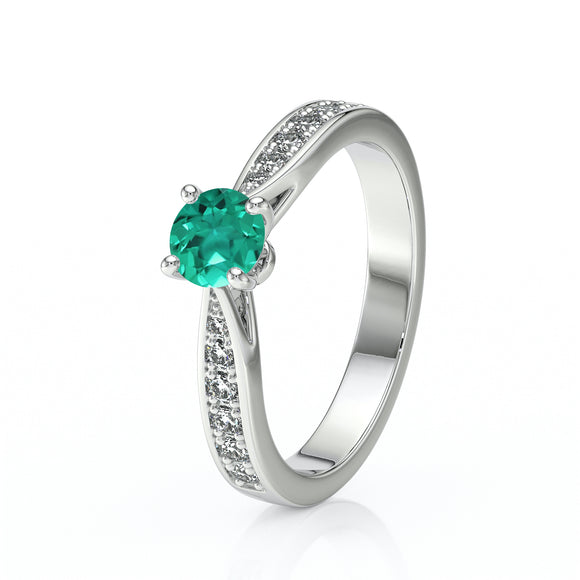 Solitaire accompagné émeraude et diamant Pluie d’étoiles - 15