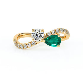 Solitaire accompagné émeraude et diamant Toi et Moi - 2
