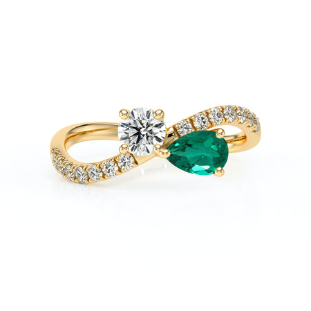 Solitaire accompagné émeraude et diamant Toi et Moi - 2