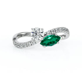Solitaire accompagné émeraude et diamant Toi et Moi - 3