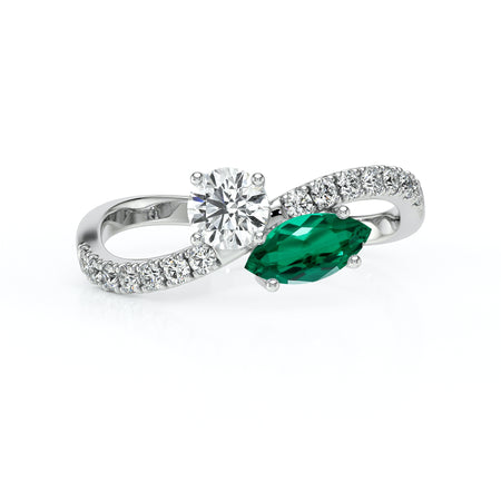 Solitaire accompagné émeraude et diamant Toi et Moi - 3