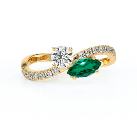 Solitaire accompagné émeraude et diamant Toi et Moi - 3